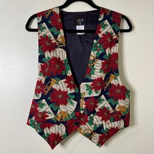 JLN USA Christmas Poinsettia Musical Notes Trumpet Vest Medium Holiday Party